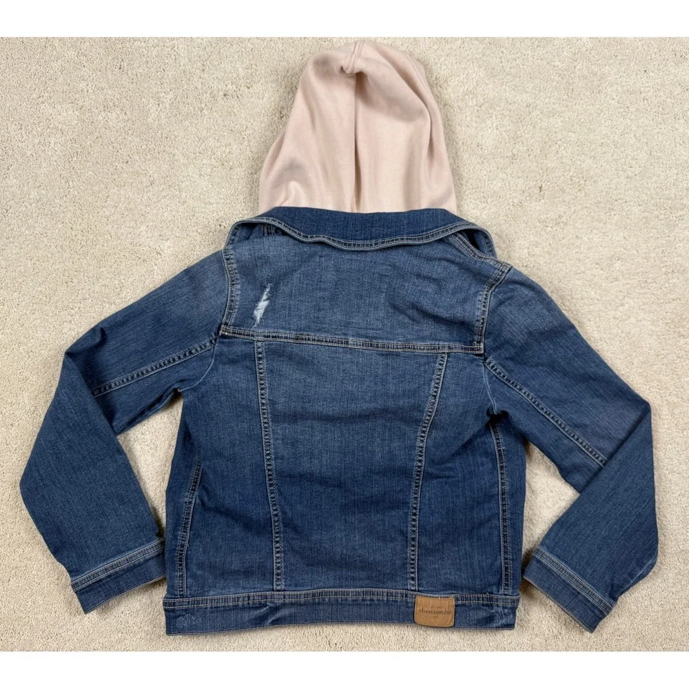 ABERCROMBIE Girls Size 9/10 Hooded Lined Blue Denim Trucker Jean Jacket #1522